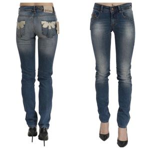 John Galliano Blue Washed Mid Waist Slim Fit Trouser Cotton Jeans